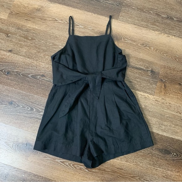 Madewell black Womens tie waist linen blend romper 6 - Picture 2 of 10